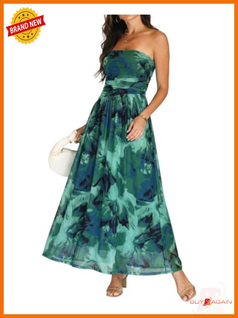 Floral Mesh Strapless Maxi Dress Women Fit and Flare Wedding Guest